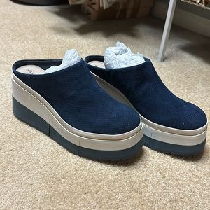 NWT Naked Feet Navy Suede, Platform Clogs